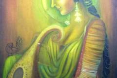 Simret-Singh-Meera-the-Peacock-and-the-Krishna-Oil-on-Canvas-36x48-Inches
