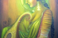 simret-jandu-meera-the-peacock-and-the-krishna-oil-on-canvas-36x48-inches