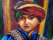 Anju Kulchania Rajasthani Boy Oil on Canvas 12x24 Inches 5K