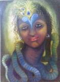 Simret Jandu Amalgam of the Three Emotions the Ultimate Force Krishna Oil on Canvas 18 x 24 Inches
