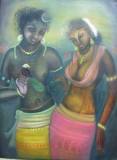 Simret Jandu Radha and the death in disguise of Krishna Oil on Canvas 36x48 Inches