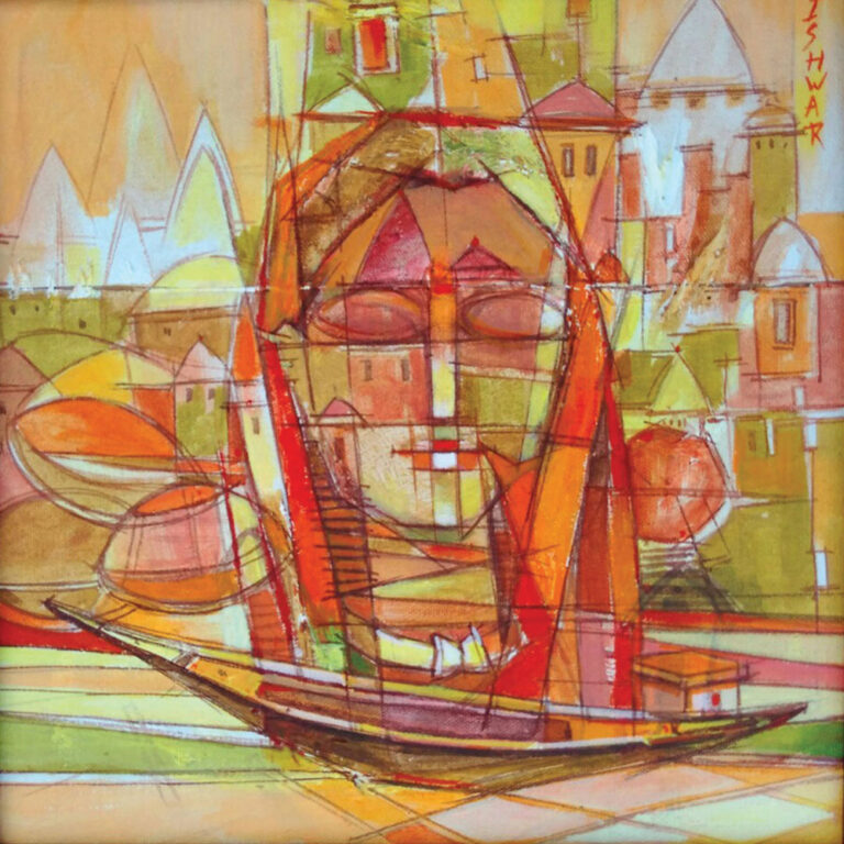 Ishwar Gupta Portrait of Varanasi Acrylic on Canvas 10K